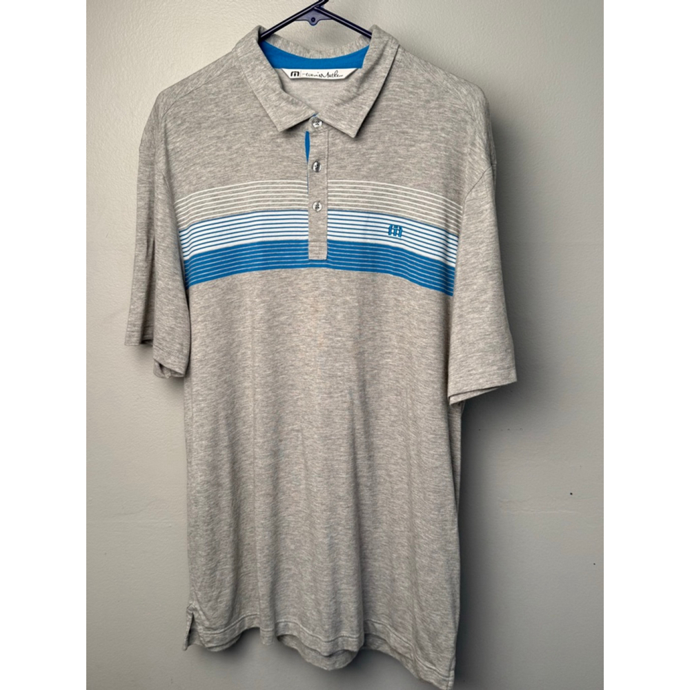 TravisMathew Gray Blue Stripe Polo Shirt XL Men’s Casual Golf Wear
